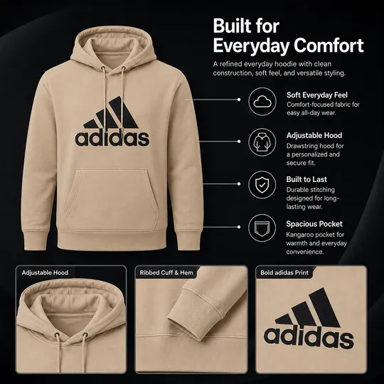 Adidas Essentials Fleece Big Logo Hoodie Beige