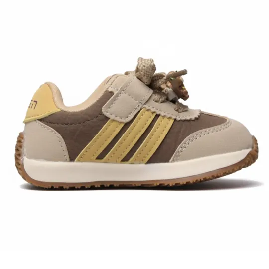 Beige & Brown Casual Kids Shoes with Colorful Lace Accents