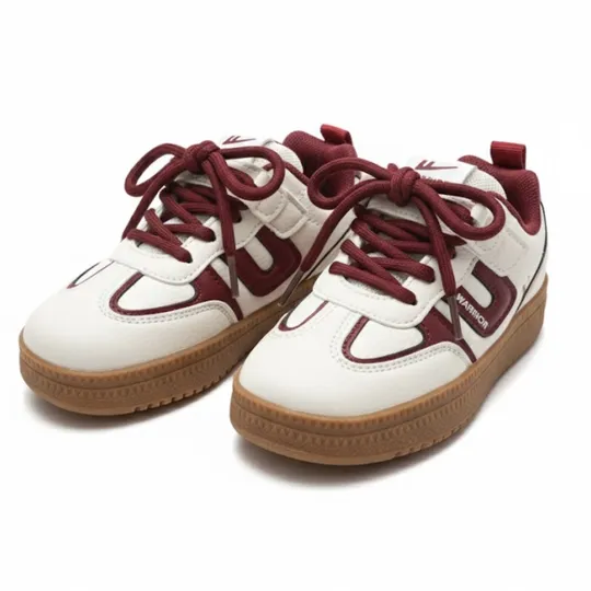 Warrior Kids White Sneakers with Maroon Accents