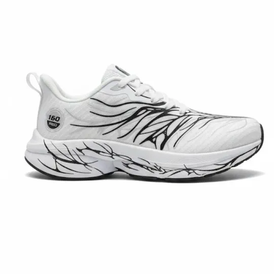 Beige Running Shoes – White with Black & Grey Pattern