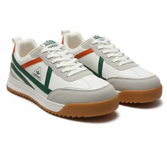 White Sneakers with Red & Green Stripes