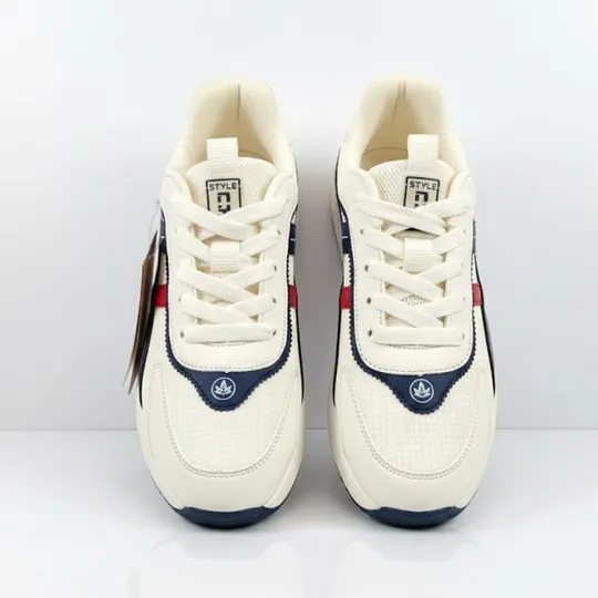 NYLION Retro Sport Sneakers –White with Navy & Red Accents