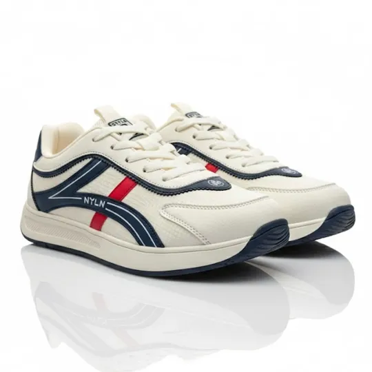 NYLION Retro Sport Sneakers –White with Navy & Red Accents