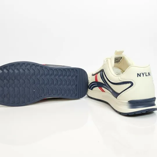 NYLION Retro Sport Sneakers –White with Navy & Red Accents
