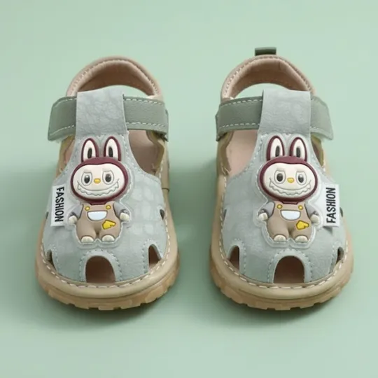 Premium Light-Up Baby Sandals –Beige Cartoon Design