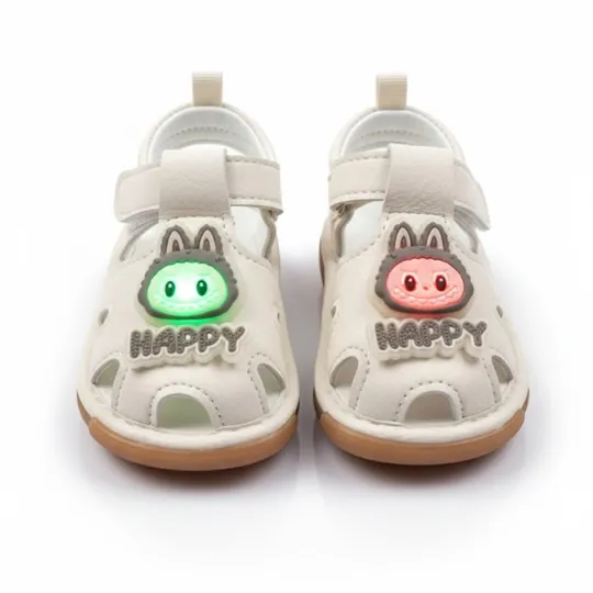 “HAPPY” Baby Sandals -Off White With Light