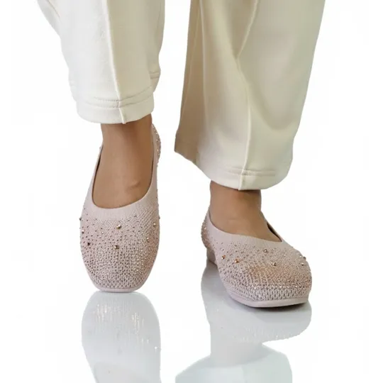 Ladies Womens Easy Slip On Diamante Party Shoes -Pink