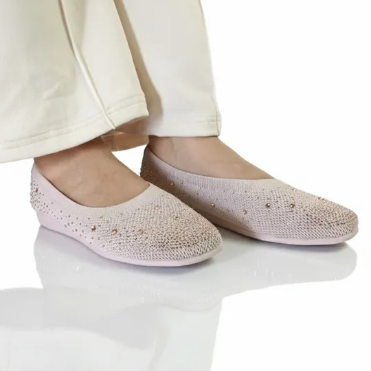 Ladies Womens Easy Slip On Diamante Party Shoes -Pink