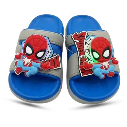 Marvel SpiderMan Kids Slide Sandals with Light -Blue