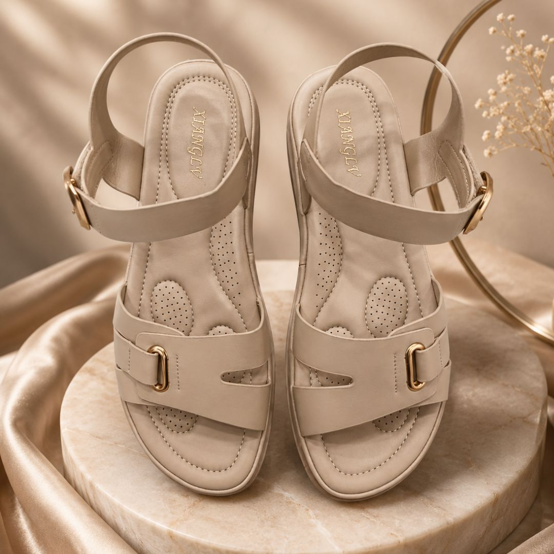 Vendoz Women Stylish Cream Flat Sandals – Premium Comfort Slingback Sandals
