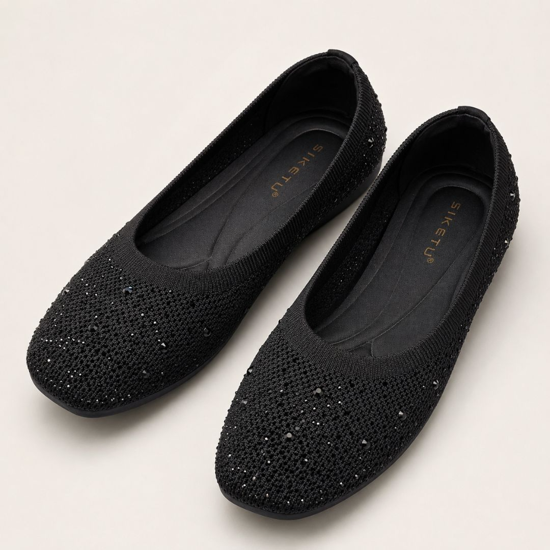 Ladies Womens Easy Slip On Diamante Party Shoes -Black