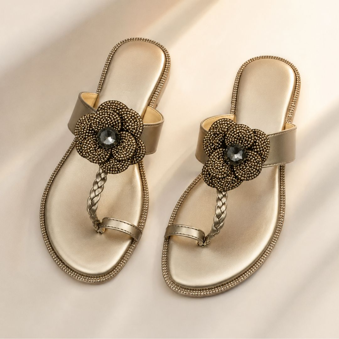 Women’s Grey Flower-Embellished Luxury Sandals