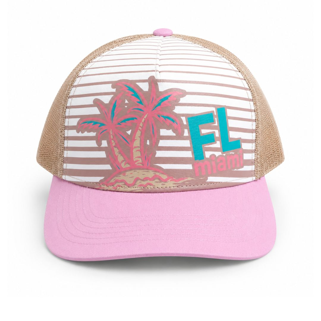 FL Miami Pastel Pink Trucker Cap –Tropical Mesh Baseball Cap