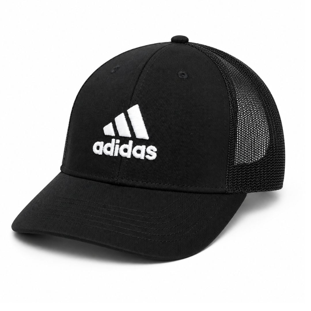 adidas Core Black Structured Mesh Snapback Trucker Hat