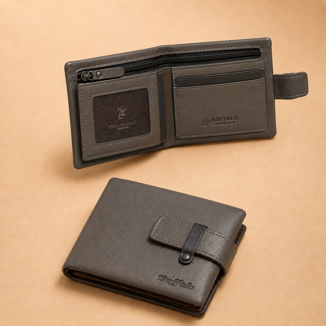 Premium Grey Strap Leather Bifold Wallet – Buffalo Executive Edition