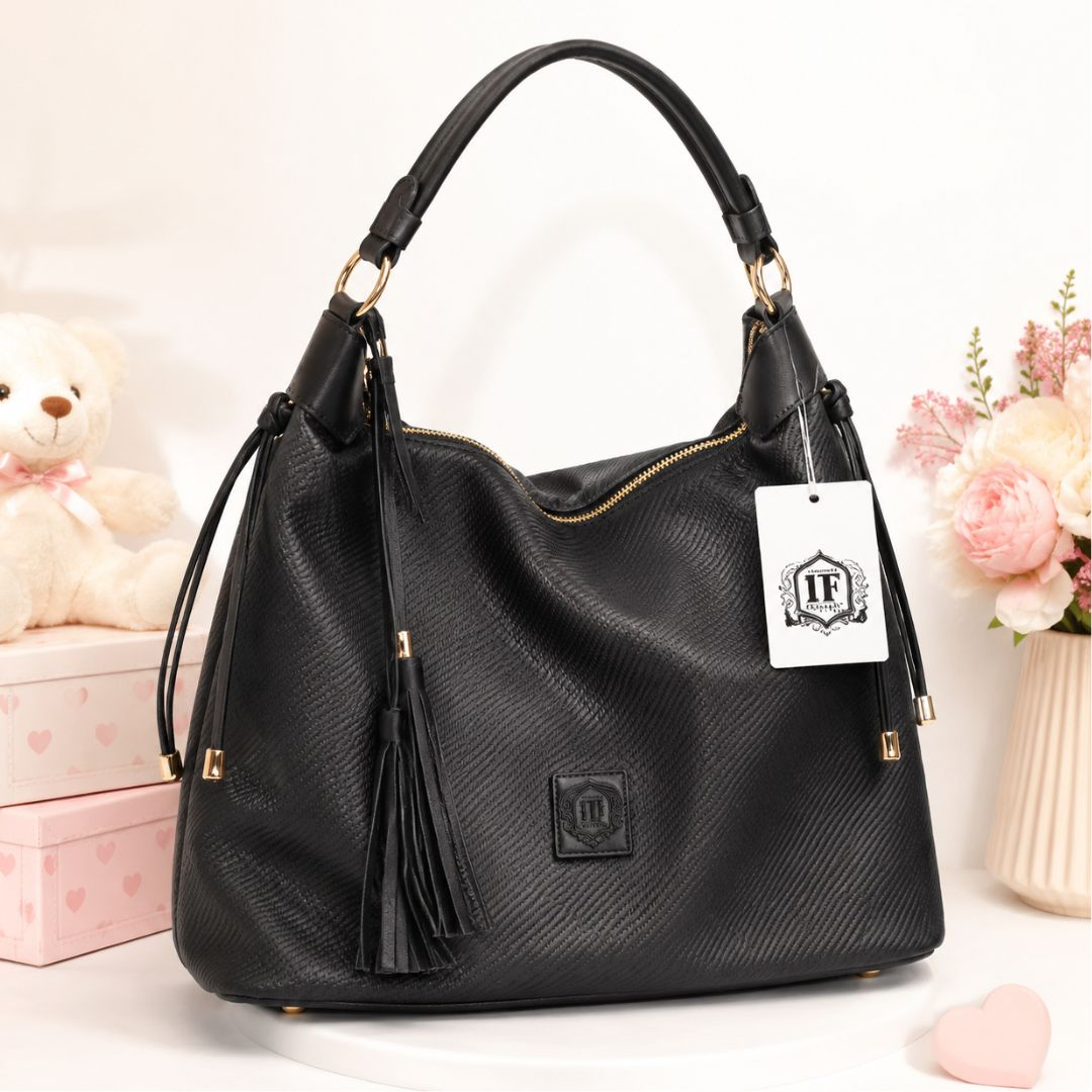 Premium Woven Texture Hobo Bag – Black