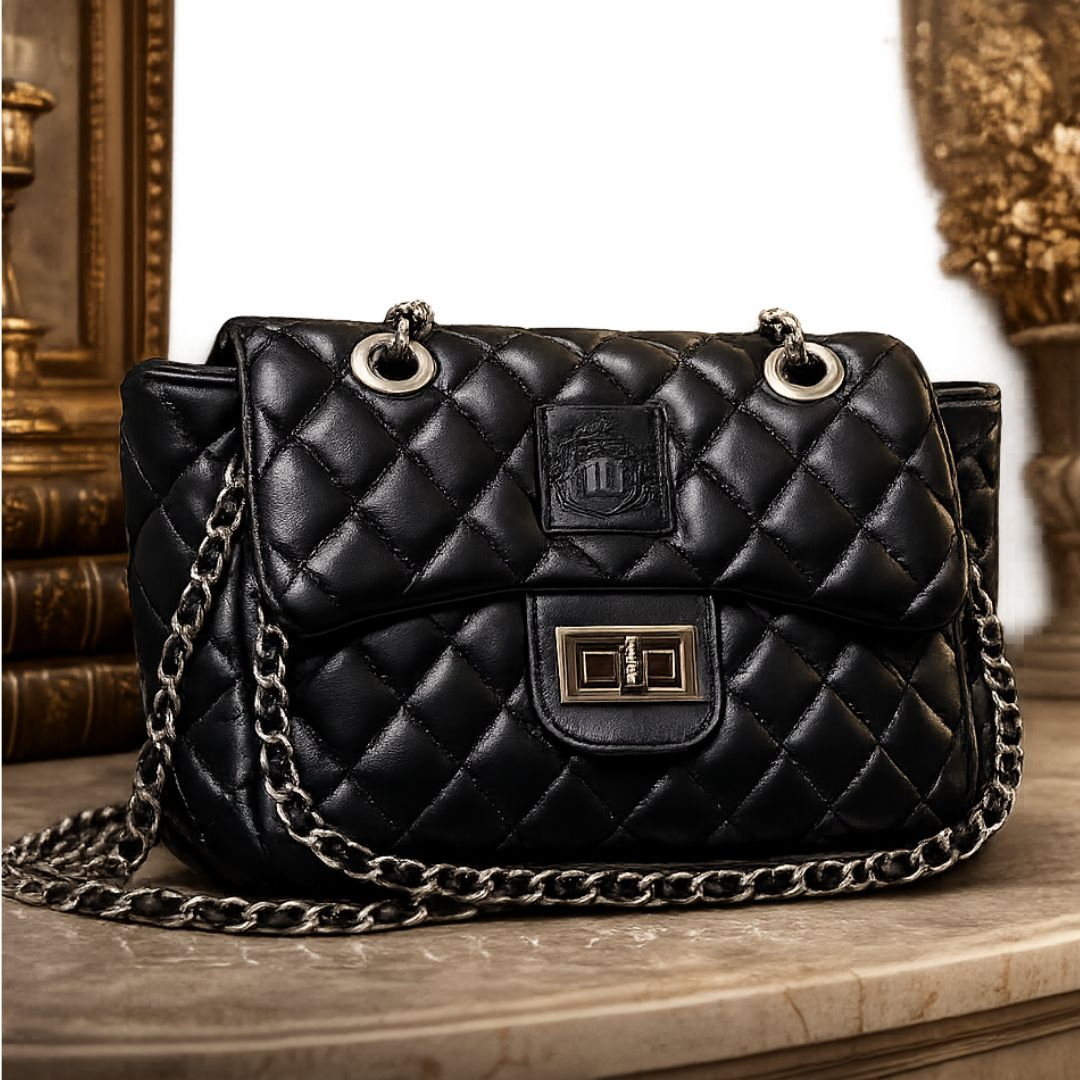 Premium Quilted Black Leather Hobo Bag