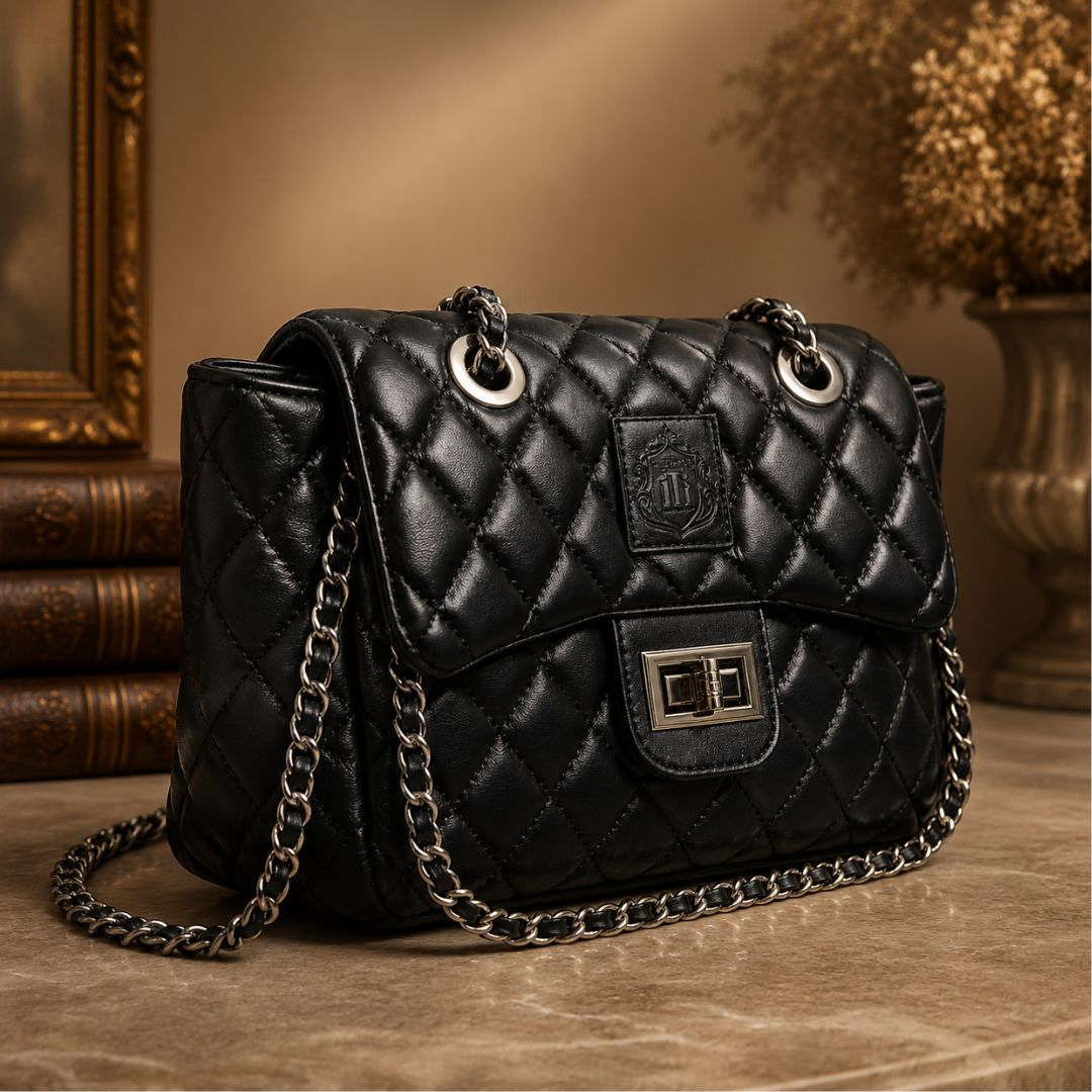 Premium Quilted Black Leather Hobo Bag