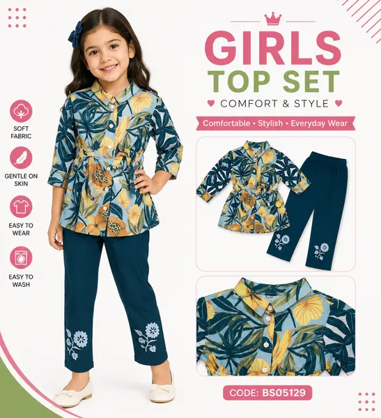 Girls Floral Top & Pant Set 