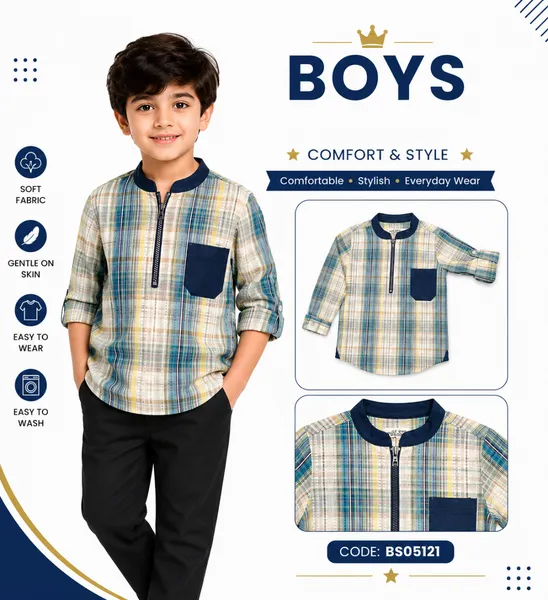Light Check Boys Zip Shirt – 2-8 Years