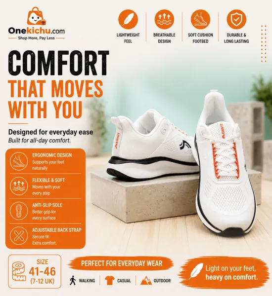  Crivit Men's Lightweight Mesh Runner – White/Black, Sizes 41–46