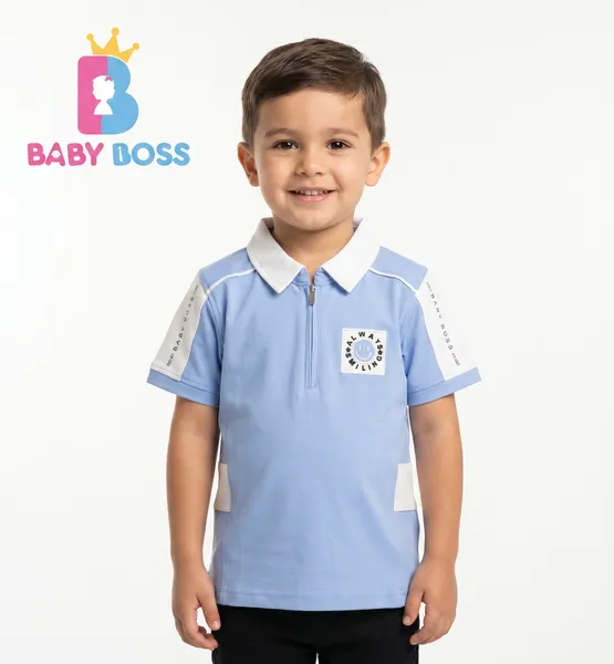 Baby Boss Premium Light Blue Half-Zip Polo Shirt for Boys