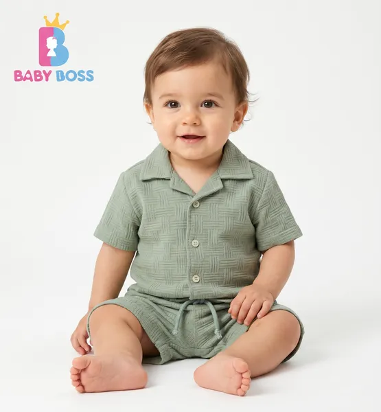 Light Sage Baby Boy Shirt & Shorts Set