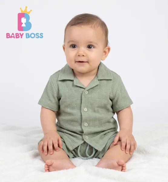 Light Sage Baby Boy Shirt & Shorts Set