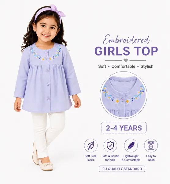 Baby Boss Lavender Floral Embroidered Girls Top