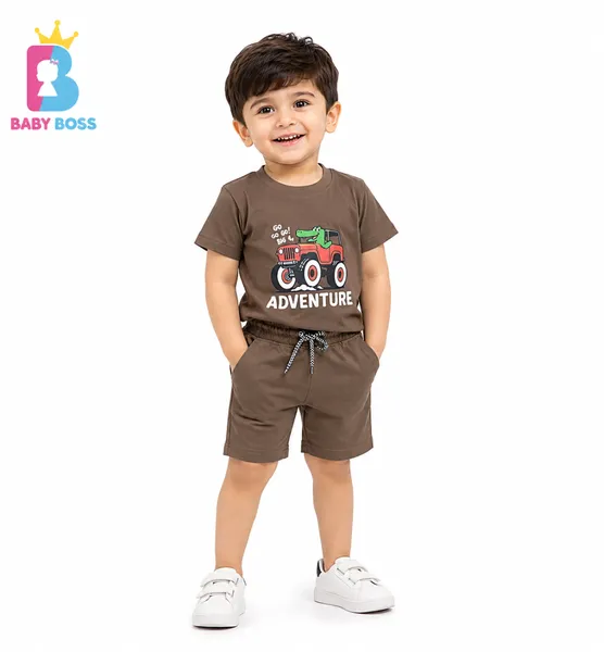 Baby Boss Boys Brown Adventure T-Shirt & Shorts Set