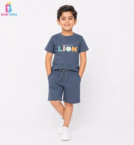 Baby Boss Boys Navy Blue Lion T-Shirt & Shorts Set