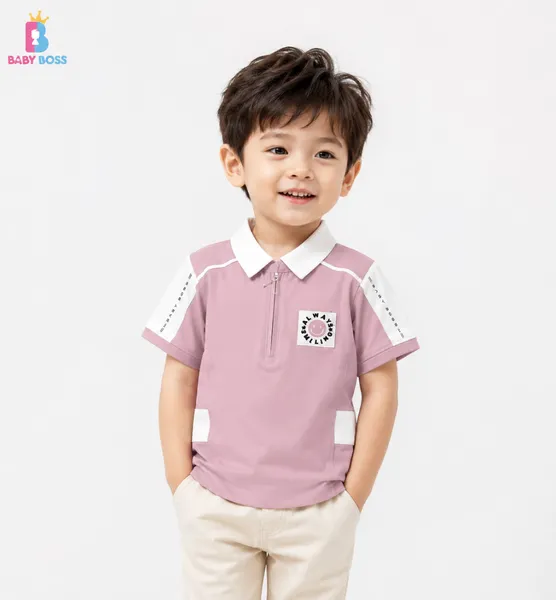 Baby Boss Boys Dusty Pink Polo T-Shirt with White Panel Design