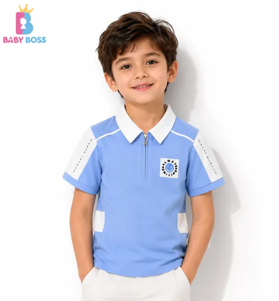 Baby Boss Premium Light Blue Half-Zip Polo Shirt for Boys
