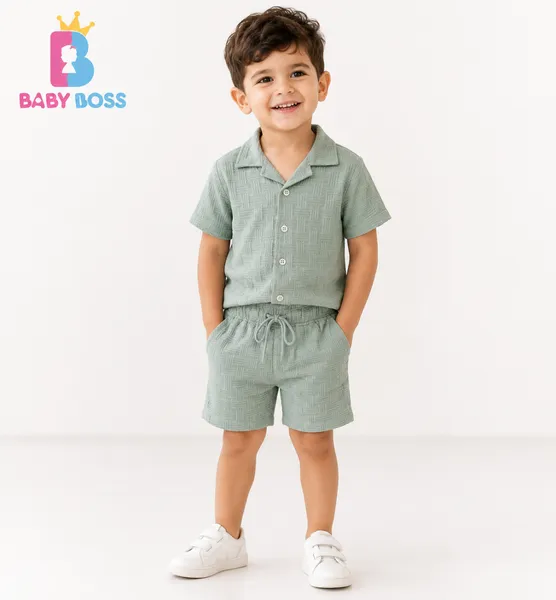 Light Sage Baby Boy Shirt & Shorts Set