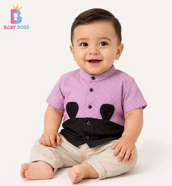 Dusty Pink & Black Baby Boy Button Shirt