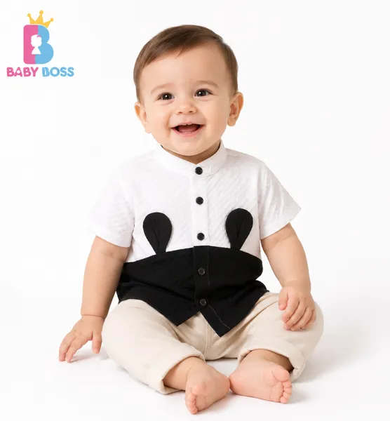 White & Black Baby Boy Button Shirt