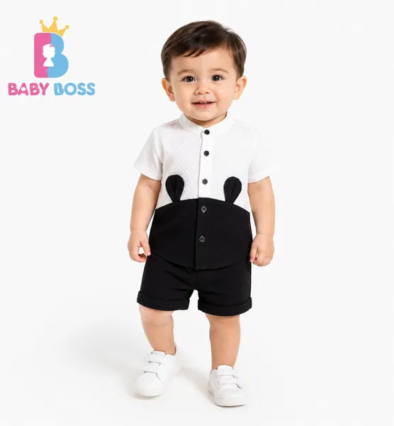White & Black Baby Boy Button Shirt