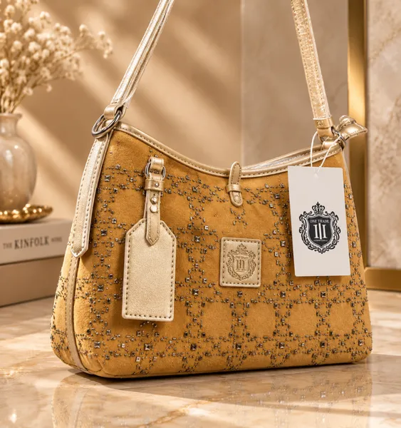 Luxury Golden Studded Shoulder Bag – Imported Premium Women’s Handbag