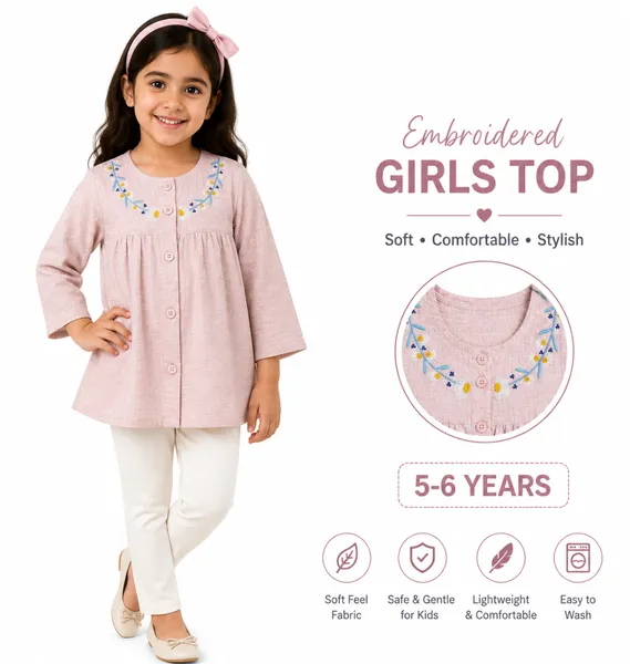 Soft Pink Embroidered Girls Top