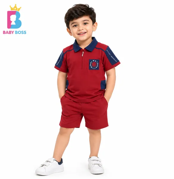 Baby Boss Boys Red & Navy Polo T-Shirt