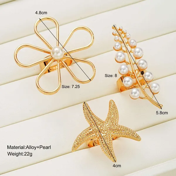 3 Pcs Starfish Pearl Flowers Ring Set