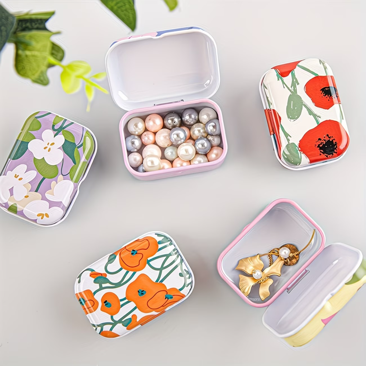 Mini Flower Tin Jewelry Storage Box