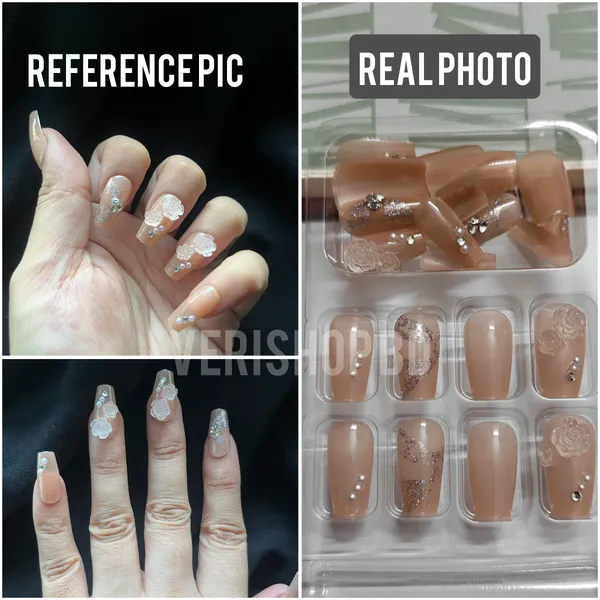 WHITE ROSE STONE FAKE NAILS
