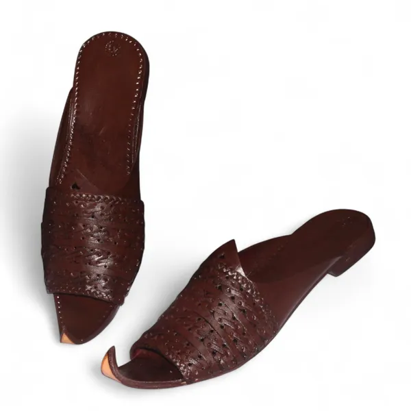 Brown Leather Peshawari Chappal — Curled Toe Handcrafted Design