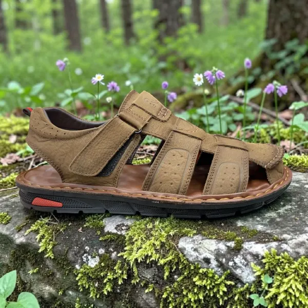 Men's Leather Fisherman Sandals – Nubuck Upper, Velcro Strap, Cushioned Sole