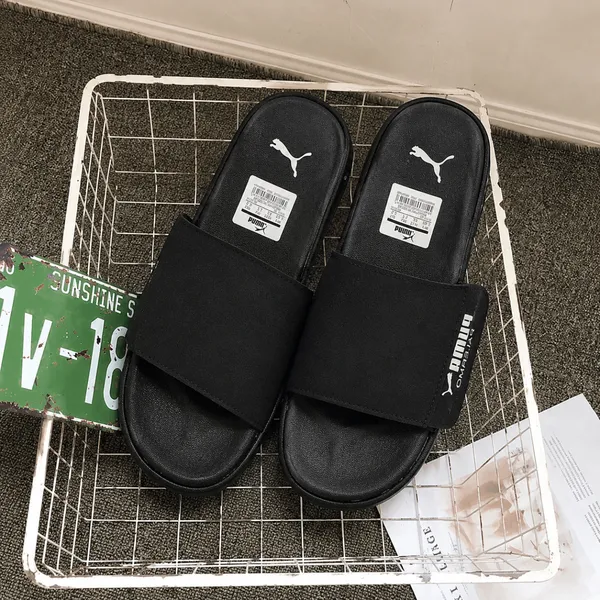 Puma Omega Slide Sandal White Strap with Gum Sole  Lime Green Footbed
