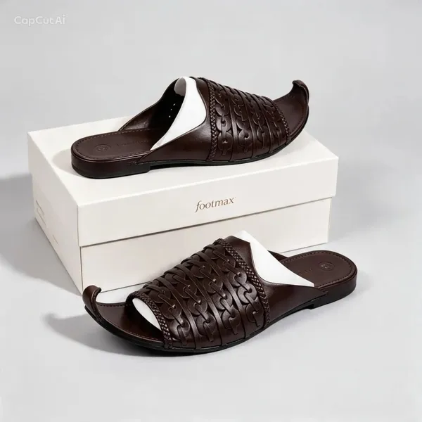Brown Leather Peshawari Chappal — Curled Toe Handcrafted Design