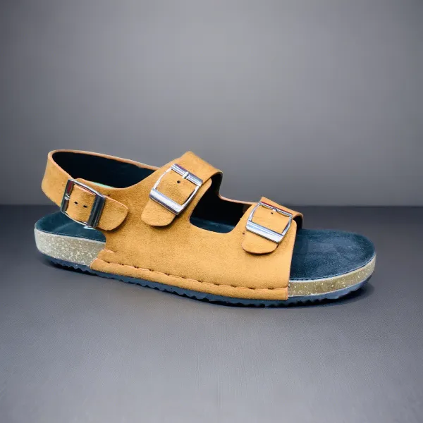 Men’s Brown Velcro Cork Belt Sandals  Premium Comfort Slides 