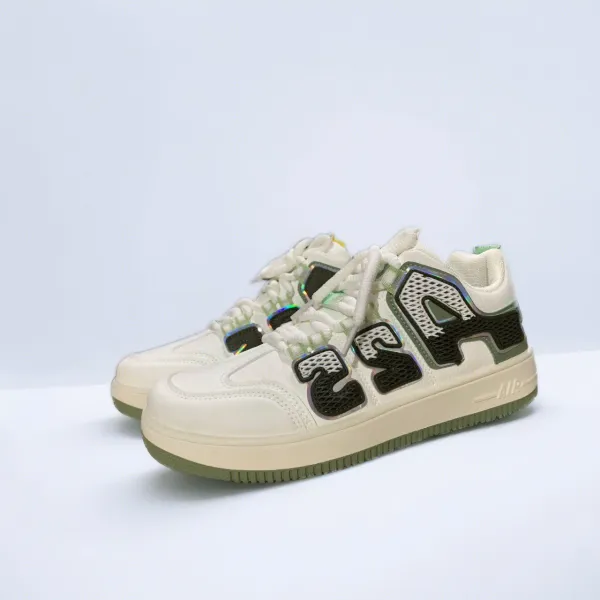 Chunky White Sneakers with Holographic AIA Branding