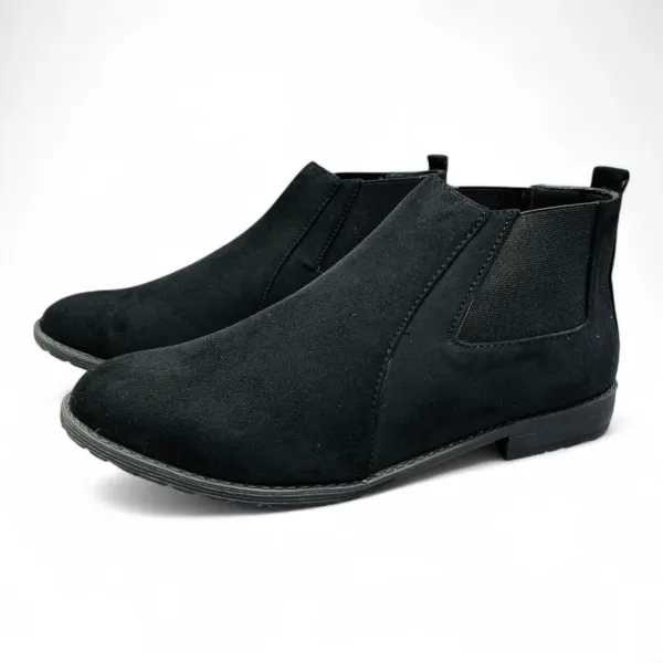 Black Suede Chelsea Boots — Minimalist Style with Elastic Panels 